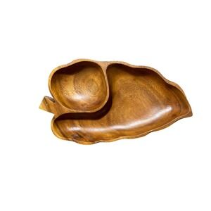Leilani Monkey Pod Wood Hand Crafted Divided Serving Dish Bowl Philippines